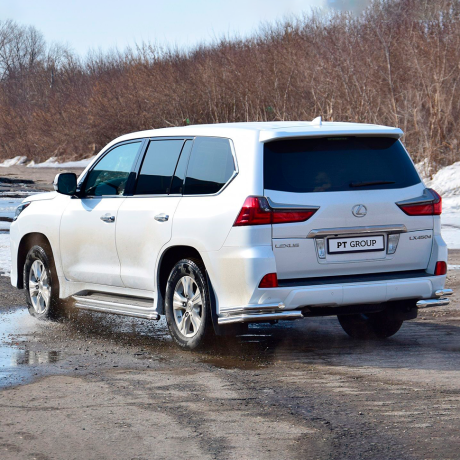 Защита заднего бампера двойная угловая d63/51мм (НПС) LEXUS 450D (2015-н.в.) купить недорого с доставкой в Пушкино