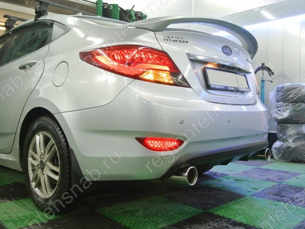 Диффузор заднего бампера var №3 (двойной выхлоп) для Hyundai Solaris (2010-2013) купить недорого с доставкой в Пушкино